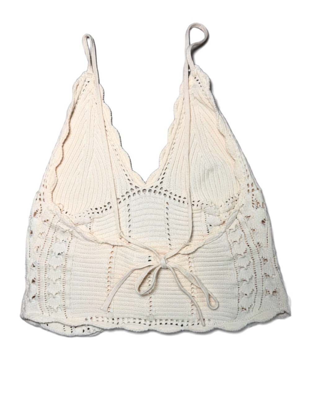Med NWOT - Free Beach - Knit Crochet-like Cropped Tank Top - Cream - Picture 6 of 7